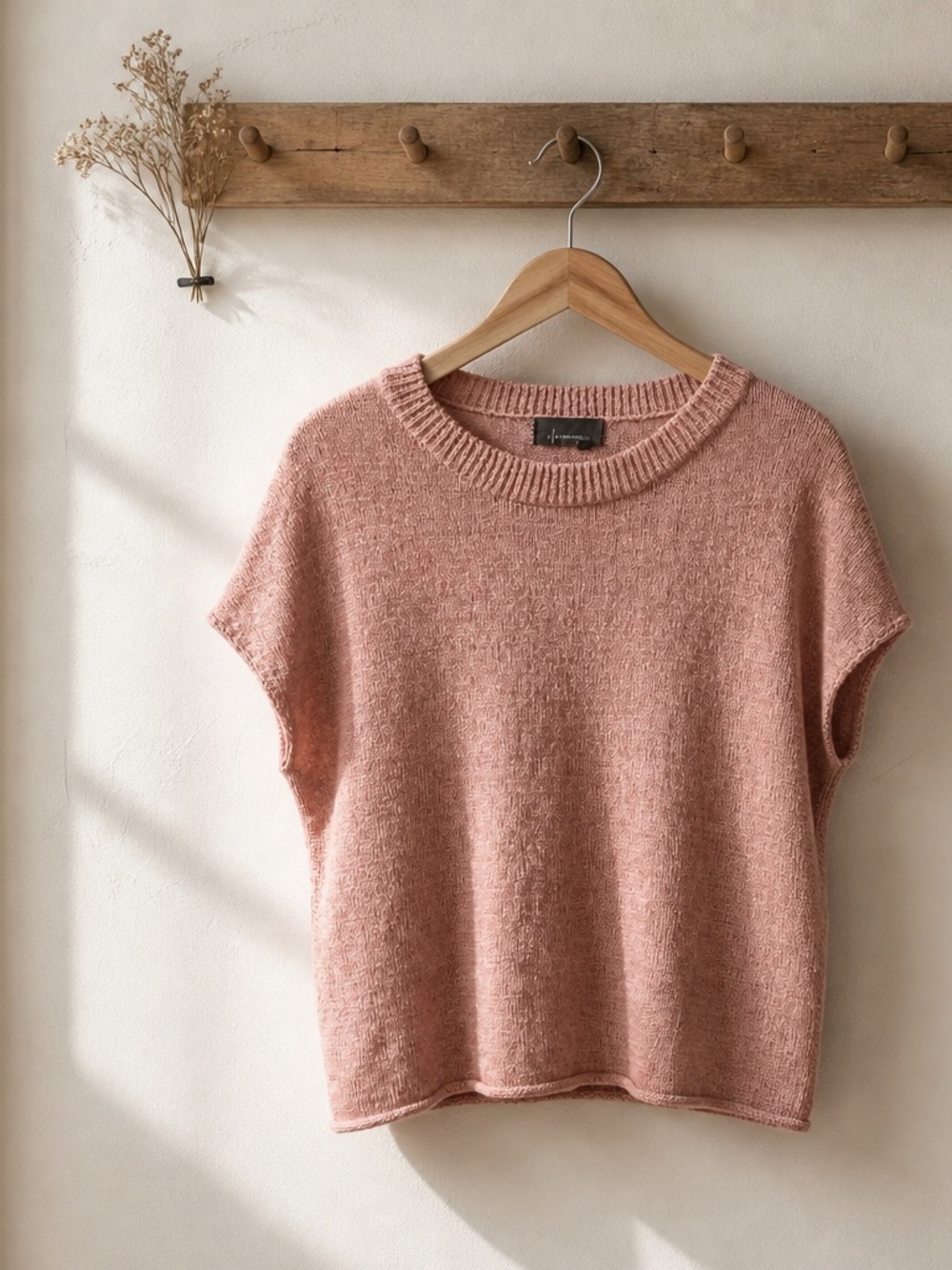 Anthropologie Dusty Rose Short-Sleeve Crewneck Sweater